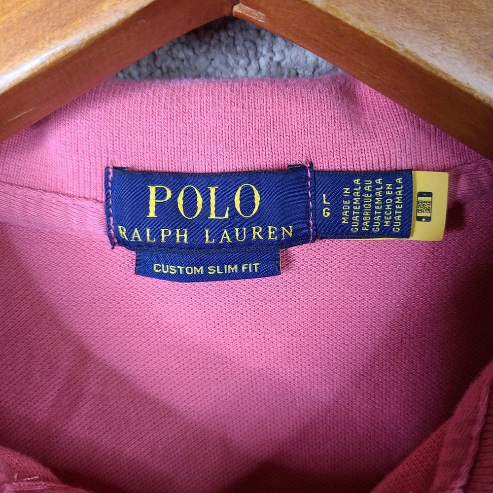 Polo Ralph Lauren Shirt Mens Large Pink Custom Slim Fit Cotton Short Sleeve